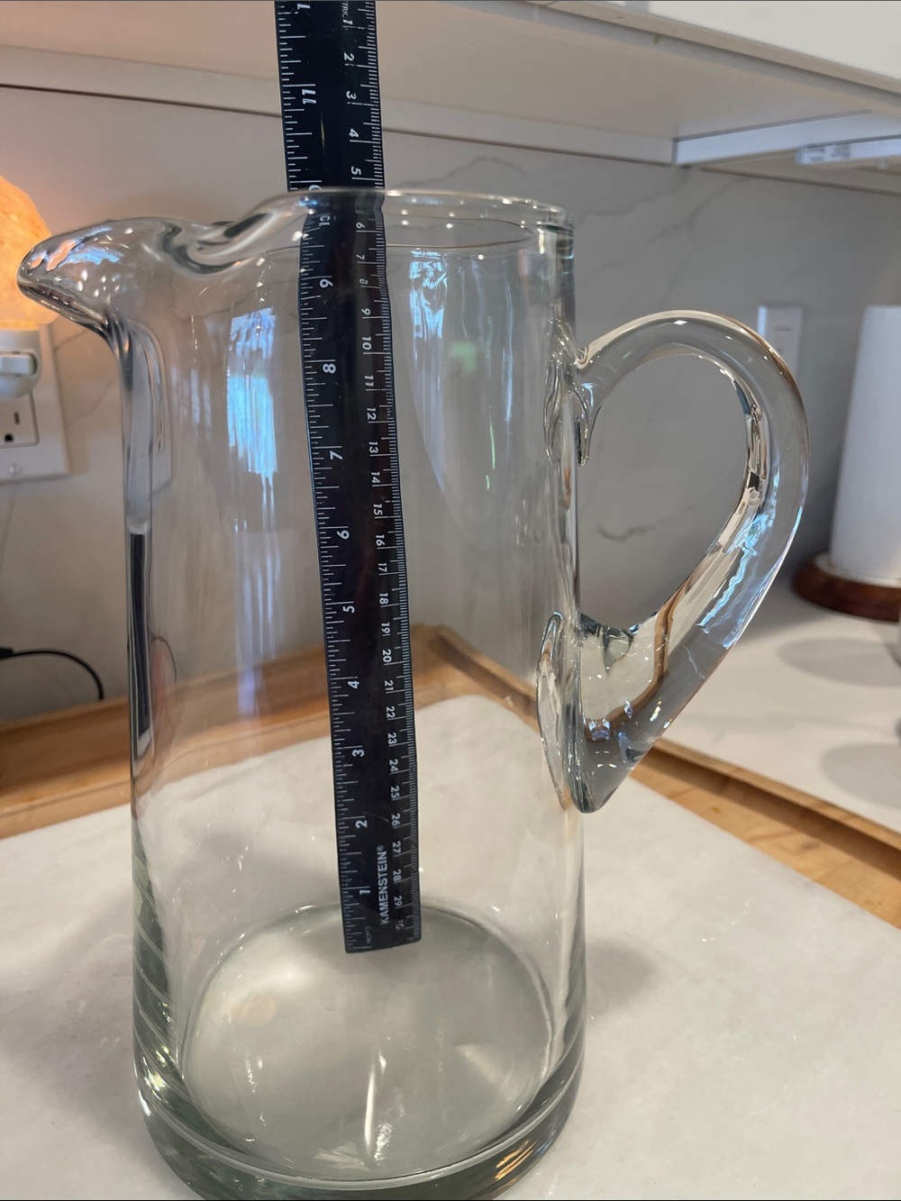 Tall Clear Glass Pitcher with Loop Handle and Pour Spout
